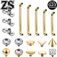 ZS ASTM F136 Titanium 1-5pcs/lot Dermal Anchor Tops Base Zircon Micro Dermal Piercing Gold Color Skin Surface Body Piercing 16G