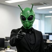 Green Alien Full Head Mask With Two Antennae Big Black Eyes Sci-Fi Extraterrestrial Creature Headgear Halloween Cosplay Costume
