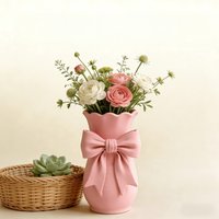 Twisted Design Pink Bow Flower Vases Flower Arrangement 3D Printed Decorative Vase Elegant Style Tabletop Flower Pot