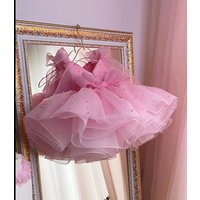 Customized Pink Flower Girl Dresses For Wedding Pearls Sleeveless Puffy Cute Baby Birthday Party First Communion Pageant Gown