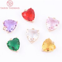 (9598)10PCS 12x15MM Champagne Gold Color Brass with Zircon Heart Shaped Pendants Charms High Quality DIY Jewelry Making Findings