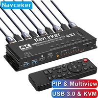 Navceker KVM Switch HDMI 4K Quad Multiviewer HDMI 4x1 USB 3.0 PIP HDMI Seamless Switcher 4 in 1 out Sharing 4 PC keyboard mouse