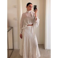 Sheer Polka Dot 2 Piece Sets For Women Tulle Long Sleeve Tops & Midi Skirt Sets Elegant Female Sets Summer New In Matching Sets