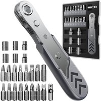 23-in-1 Right Angle Ratcheting Screwdriver Set, 36-Tooth Mini Ratchet Wrench, Magnetic Offset Screwdriver Repair Tool