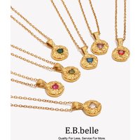 E.B.belle Hammered Irregular Birthstone Zircon Pendant Necklace Stainless Steel Choker Necklaces Fashion Jewelry Accessories