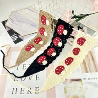 Vintage Crochet Mushroom Hair Bands Cartoon Design Mushroom Pattern Knitted Headband Hollow Crochet Texture Flower Headband