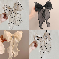 1Pcs Black Polka Dot Organza Bow Hair Clip Women's Fluffy Ribbon Hairgrip French Headdress Sweet Cute Hair Accessories HairPins