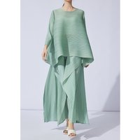Miyake Fold 2026 New Spring/Summer High End Fold Top Wide Leg Pants Set Asymmetric Fashion Design Shows Thin Artistic Sense