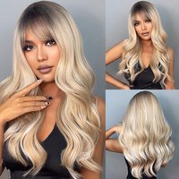 Haar würfel lange Ombre braun schwarz hell blond synthetische Perücken mit Pony hitze beständige gerade Perücken für Frauen natürlich