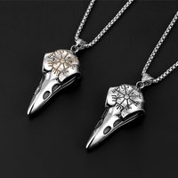 Punk Gothic Raven Head Rune Amulet Pendant Stainless Steel Viking Unisex Hip Hop Jewelry For Men Women trend sweater chain Gifts