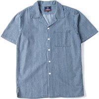 American Striped Short-Sleeve Shirt for Men Cuban Collar Denim Shirt Japanese Retro Loose Casual Hong Kong Style Vintage Chino