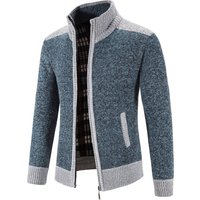 Autumn Winter Male Sweater Coat Knit Jumpers Fleece Warm Jacket Korean Mock Collar Patchworked Zip Windbreaker Men's Overcoat