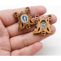 Olive Wood Centerpiece Rosary Making Supplies Our Lady of Apparitions Medals Connectors Catholic