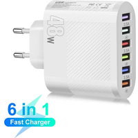 48W 6 in 1 USB Charger Quick Charger 3.0 Phone Charger Adapter For iPhone Samsung Xiaomi Huawei EU/US/UK Plug Fast Wall Charger