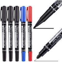 10Pcs Twin Tip Black/Blue/Red Oil Marker Pen 0.5/1mm Double Headed Permanent Art Marker Pen Stationery School & Office Supplies