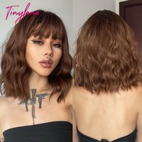 Kurze Bob Synthetische Perücke Ombre Braun Wellenförmige Haar Perücken Mit Pony für Schwarze Frauen Medium Cosplay Täglichen Natürliche Haar Wärme beständig