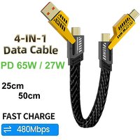 65W Multi-function Fast Data Cable 4 in 1 Keychain USB Type C PD Fast Charging Various Mobile Phone For iPhone Samsung MacBook