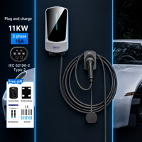 QIAO 11kW 3-Phasen-Wallbox-Ladegerät für Elektrofahrzeuge, 16A 400V Typ 2 Wandmontierte EV-Ladestation mit 5M Ladekabel, LED-Anzeige & EV-Kabelhalter, IEC 62196-2 für das Laden von Elektrofahrzeugen