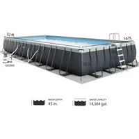 l Outdoor Swimming Pool 32'x16'x52" Set with Sand Filter Pump, Saltwater System, Pool Ladder, Ground Cloth, Pool Cover