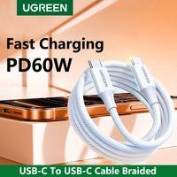 UGREEN USB Type C To Type C Cable Braided 60W PD Fast Charging For Apple iPad iPhone 17 16 15 Macbook Charger Android short long