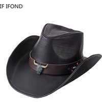 Chapeau de cowboy western 100% cuir pour hommes et femmes, chapeau de parrain à large bord, chapeau d'église pour gentleman, sombrero hombre, casquette de jazz