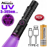 Lampe de poche UV 15W 365nm haute puissance, lumière noire USB, marqueur d'encre invisible, détecteur d'urine de chat et de chien, de teigne, de faux billets, de scorpions, lumière fluorescente