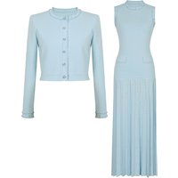 Three Color High-quality Elastic Knitted New Fashionable Luxury Pearl Long Sleeved Cardigan Sleeveless Slim Fit Dress Women Set