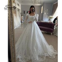 Luxurious Wedding Dress With Beading Princess A-Line Ball Gown Square Collar Full Sleeve Bride Customized Prom Vestido De Novia