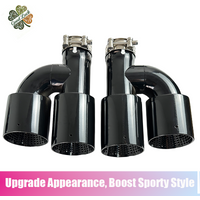 1pc Glossy Black H-Type Dual Outlet Stainless Steel Exhaust Muffler Tip, Mesh Design No Logo Car Tail Pipe End
