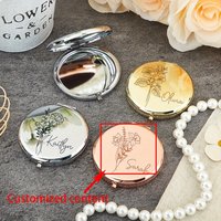 Personalized Compact Mirror with Birth Flower, Custom Name Gift for Women, Bridesmaid Proposal Gifts, Wedding Gift