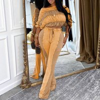 Doyerl Streetwear Two Piece Set Women Spring Autumn Patchwork Slash Neck Ruched Crop Top + Flare Pants Matching Sets Outfits
