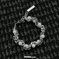 Punk HipHop Trend Exaggerate Stainless Steel Charm High Quality Gothic Pearl wrapping Cuba Bracelet For Men Women Girls Jewelry