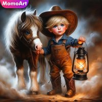 Momoart Bog Diamond Mosaic Portrait Kid Cartoon Full Square Round Diamond Painting Horse DIY New Collection Handmade Hobby