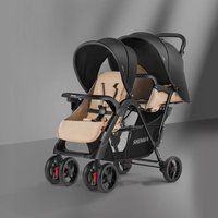 Double Seats Baby Stroller Siblings, Front-Back Adjustable Reclining Carriage, Compact Foldable Design All-Weather 4 Wheels Pram