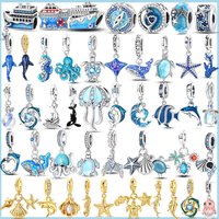Fashion 925 Sterling Silver Summer Ocean World Series Sea Turtle Starfish Crab Octopus Charms Beads Fit 925 Bracelet DIY Jewelry