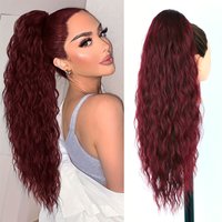 Extension de cheveux queue de cheval ondulée longue bouclée pour femmes cordon queue de cheval postiches synthétique fausse queue de cheval noir blond rouge