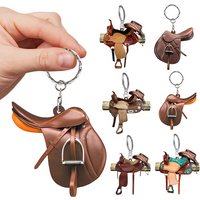 Western Cowboy Saddle Keychain for Men Women Acrylic Horse Riding Shape Bag Pendant Hanging Decoration Key Rings Charm Gift
