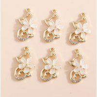 5pcs Lovely Crystal Cat and Flower Charms Gold Plated Pendant for Necklace Bracelet Handmade DIY Jewelry Making Accessories
