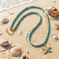 Noter Bohemian Women Choker Necklace 4mm Howlite Stone Healing Jewelry Beach Style Turtle Starfish Palm Trees Neck Accessory