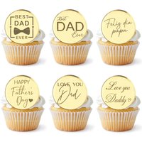 10pcs Golden Acrylic Happy Father's Day Love You Daddy Cupcake Toppers for Father's Day Theme Party Cupcake Dessert Decorations