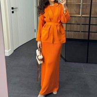 Elegant Knitted Solid Skirts Outfits Casual Long Sleeve Cardigans & Long Skirt Sets Women Fashion Lace-up Multi-color 2Pc Suits