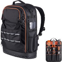 SucceBuy Werkzeugtasche mit 65 Taschen, Werkzeugrucksack mit geformter Basis, Elektriker-Baustelle, Rucksack für Handwerker, Werkzeuge, Aufbewahrungsorganisator