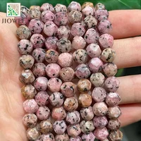 Natural Stone Faceted Pink Spot Stone Loose Beads Women's Bracelet Necklace Accessories for Jewelry Making DIY 14" Inch 8MM