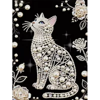 Diamond Painting Set with Cat Pattern (Adult Edition) | Colorful Round Semi-Pearl Swarovski Crystals, Handcrafted Canvas Artwork