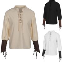 Mens Medieval Renaissance Shirt Lace-Up Vintage Steampunk Pirate Shirt Long Sleeves Viking Top Costume