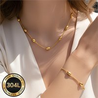 2pcs High Quality Stainless Steel Hypoallergenic Beaded Chain Necklace Bracelet Set for Women Anti-Fade Party Jewelry Gifts