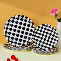 10/25/50pcs Black White Checkerboard Disposable Paper Plates Party Dinner Plates for Birthday Party Supplies