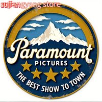 2D Flat, 1pc Vintage Paramount Pictures Round Aluminum Sign - 20.32 cm Retro Metal Wall Art with Mountain & Stars Design, "The B