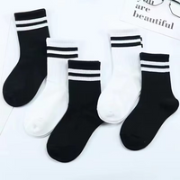 6 Pairs Women Socks Spring Autumn Simple Casual Black White Striped Socks Breathable Mid Tube Sock High-quality Round Neck Socks