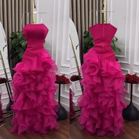 Customized Organza Ruffle Strapless A-line Long Dresses Evening Party Gown Bespoke Occasion Prom Elegant Formal Charming